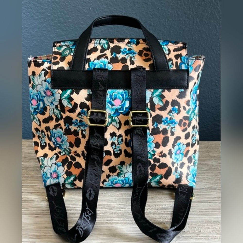 Betsey Johnson Floral Leopard Backpack - Blue and Tan GUC - Picture 15 of 16